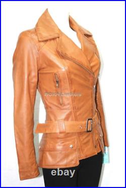 Western Style Women Genuine Lambskin Pure Leather Collar Jacket Belt Pocket Coat Western Style Women Genuine Lambskin Pure Leather Collar Jacket Belt Pocket Coat