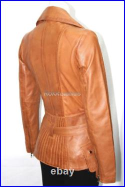 Western Style Women Genuine Lambskin Pure Leather Collar Jacket Belt Pocket Coat Western Style Women Genuine Lambskin Pure Leather Collar Jacket Belt Pocket Coat