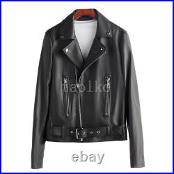 Western Style Womens Real Leather Short Coat Motorcycle Jackets Zip Lapel Collar