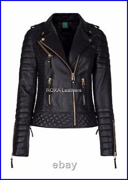 Western Stylish Women Genuine Solid Leather Jacket Biker Black Casual Wear Coat