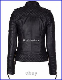 Western Stylish Women Genuine Solid Leather Jacket Biker Black Casual Wear Coat