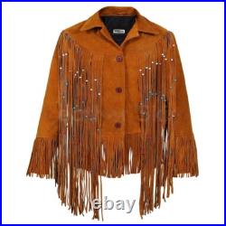 Western Suede Leather Jacket Native American Jacket Fringe & Beads
