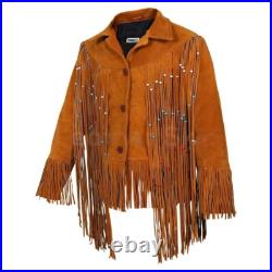 Western Suede Leather Jacket Native American Jacket Fringe & Beads