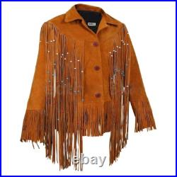Western Suede Leather Jacket Native American Jacket Fringe & Beads
