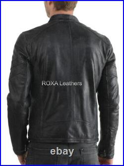 Western Urban Men Authentic Sheepskin Real Leather Jacket Casual Black Coat