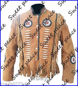Western Wear Men Brown Suede Leather Coat jacket Fringe