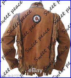 Western Wear Men Brown Suede Leather Coat jacket Fringe