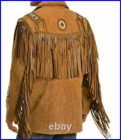 Western Wear Native American Buckskin Leather Jacket Fringes & Beaded Coat