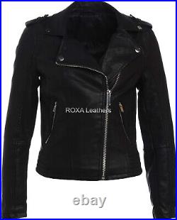Western Women Authentic Lambskin Pure Leather Jacket Black Collar Club Wear Coat