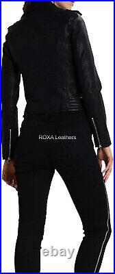 Western Women Authentic Lambskin Pure Leather Jacket Black Collar Club Wear Coat