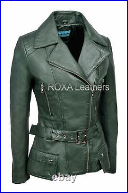 Western Women Belt Pocket Coat Genuine Lambskin Real Leather Soft Outwear Jacket
