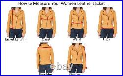 Western Women Black Genuine Sheepskin 100% Leather Jacket Motorcycle Riding Coat
