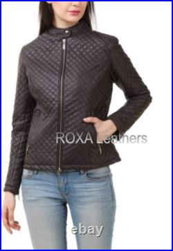 Western Women Dark Brown Genuine Sheepskin Real Leather Jacket Quilted Snap Coat Western Women Dark Brown Genuine Sheepskin Real Leather Jacket Quilted Snap Coat