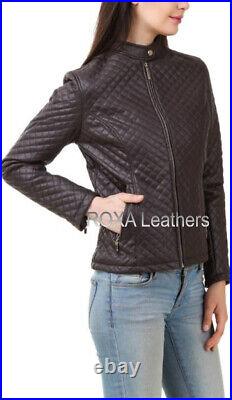 Western Women Dark Brown Genuine Sheepskin Real Leather Jacket Quilted Snap Coat Western Women Dark Brown Genuine Sheepskin Real Leather Jacket Quilted Snap Coat