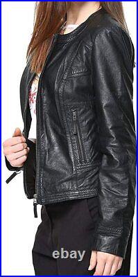 Western Women Genuine Sheepskin 100% Leather Jacket Occasional Black Casual Coat