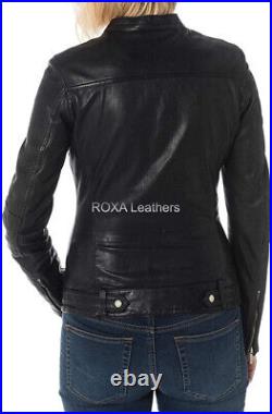 Western Women Hand Made Genuine Lambskin Natural Leather Jacket Biker Black Coat