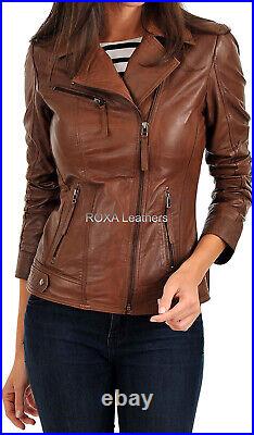 Western Women Outdoor Wear Genuine Lambskin Real Leather Jacket Zip Pockets Coat