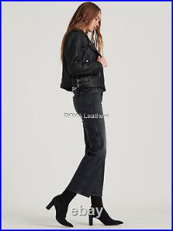 Western Women Outfit Genuine NAPA Real Leather Coat Black Distress Biker Jacket