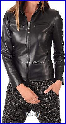 Western Women Plain Outdoor Soft Coat Genuine Lambskin Real Leather Black Jacket