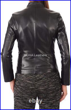 Western Women Plain Outdoor Soft Coat Genuine Lambskin Real Leather Black Jacket