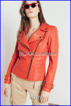 Western Women Quilted Genuine Lambskin Pure Leather Jacket Motorcycle Party Coat Western Women Quilted Genuine Lambskin Pure Leather Jacket Motorcycle Party Coat