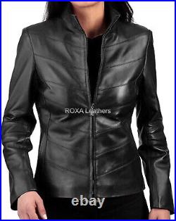 Western Women Regular Wear Coat Authentic Sheepskin Natural Leather Jacket Black