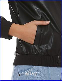 Western Women Soft Genuine Sheepskin 100% Leather Jacket Strip Bomber Black Coat