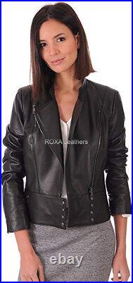 Western Women's Authentic Lambskin Pure Leather Jacket Black Casual Outwear Coat