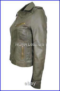 Western Women's Modern Genuine Lambskin Real Leather Jacket Soft Bike Rider Coat