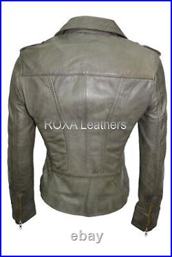 Western Women's Modern Genuine Lambskin Real Leather Jacket Soft Bike Rider Coat