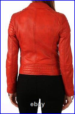 Western Women's Real Genuine Sheepskin Leather Jacket Red Elegant Nightclub Coat