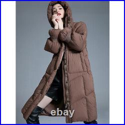 Western Womens Thicken Duck Down Jacket Hooded Loose Fit Mid Long Coat Overcoats