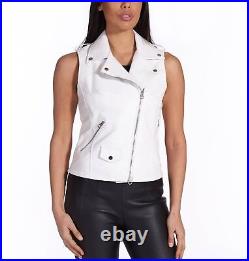 White Jacket Women Waistcoat Lambskin Leather Classic Western Button Vest Coat