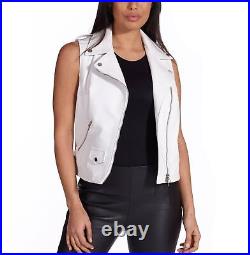 White Jacket Women Waistcoat Lambskin Leather Classic Western Button Vest Coat