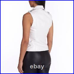 White Jacket Women Waistcoat Lambskin Leather Classic Western Button Vest Coat