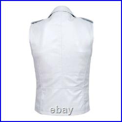 White Western Original Vest Coat Lambskin Leather Jacket Men's Button Waistcoat