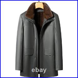 Winter Autumn Mens detachable Lapel Fur Collar Short Real Leather Coat Jacket sz