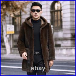 Winter Hooded Mink Coat Fur One-piece Double-sided Men's Mid-length Coat Jacket