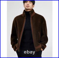 Winter Jackets Casual Warm Outwear Motor Zip Stand Collar Thicken Lambswool Mens