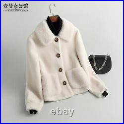 Winter Womens Outwear 100% Wool Lamb Fur Real Shearling Short Coat Jacket Button Winter Womens Outwear 100% Wool Lamb Fur Real Shearling Short Coat Jacket Button