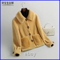 Winter Womens Outwear 100% Wool Lamb Fur Real Shearling Short Coat Jacket Button Winter Womens Outwear 100% Wool Lamb Fur Real Shearling Short Coat Jacket Button
