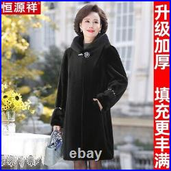 Winter Womens Real Mink Fur Mid Long Coat Jacket Overcoat Long Sleeve Hooded New