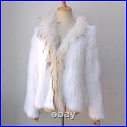 Winter Womens Real Rabbit Fur Coat Knitted Raccoon Fur Short Jacket Outwear Size Winter Womens Real Rabbit Fur Coat Knitted Raccoon Fur Short Jacket Outwear Size