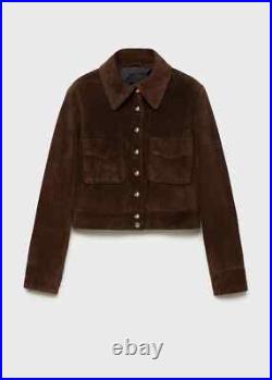 Women 100% Suede Leather Brown SEXY Cropped Jacket Short Casual Coat Blouson Top