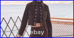 Women 100% Suede Leather Brown SEXY Cropped Jacket Short Casual Coat Blouson Top