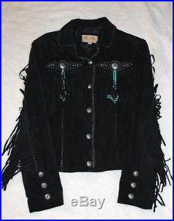 Women BL Fringe Leather Suede Sully Jacket/Coat Motorcycle Biker, Western Sm, NWOT