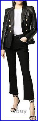 Women Black Leather Blazer Jacket with Polyester Lining3XL Professional Coat