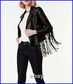 Women Black Pure Soft Leather Fringe Jacket Western Style Jacket for Women Women Black Pure Soft Leather Fringe Jacket Western Style Jacket for Women