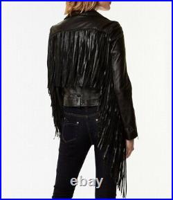 Women Black Pure Soft Leather Fringe Jacket Western Style Jacket for Women Women Black Pure Soft Leather Fringe Jacket Western Style Jacket for Women