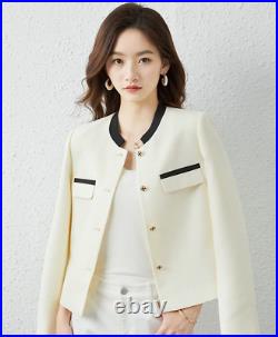 Women Chic Single Breasted Crew Neck Coat Shorts Office Jackets Designer Outwear